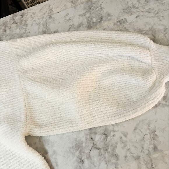 Womens Sz XL Ivory Neutral Feminine Poof Sleeve V-Neckline Ribbed Sweater - Picture 6 of 10